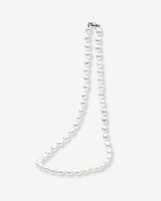 925 Sterling Silver 6-6.5mm White Oval Freshwater Strand of Pearls - 45cm