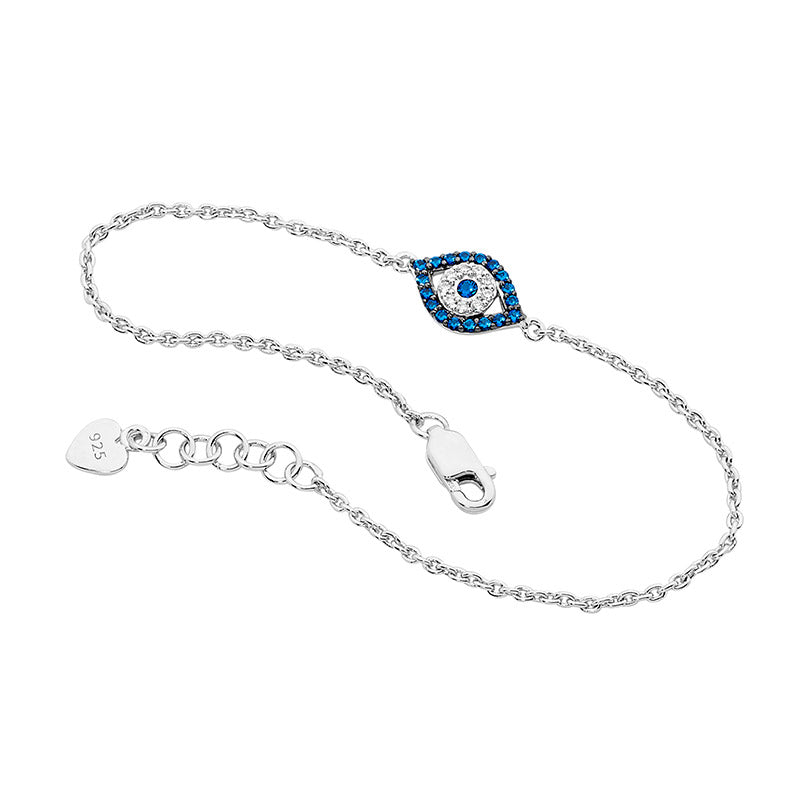 Sterling Silver White & Dark Blue Cubic Zirconia Evil Eye Bracelet   