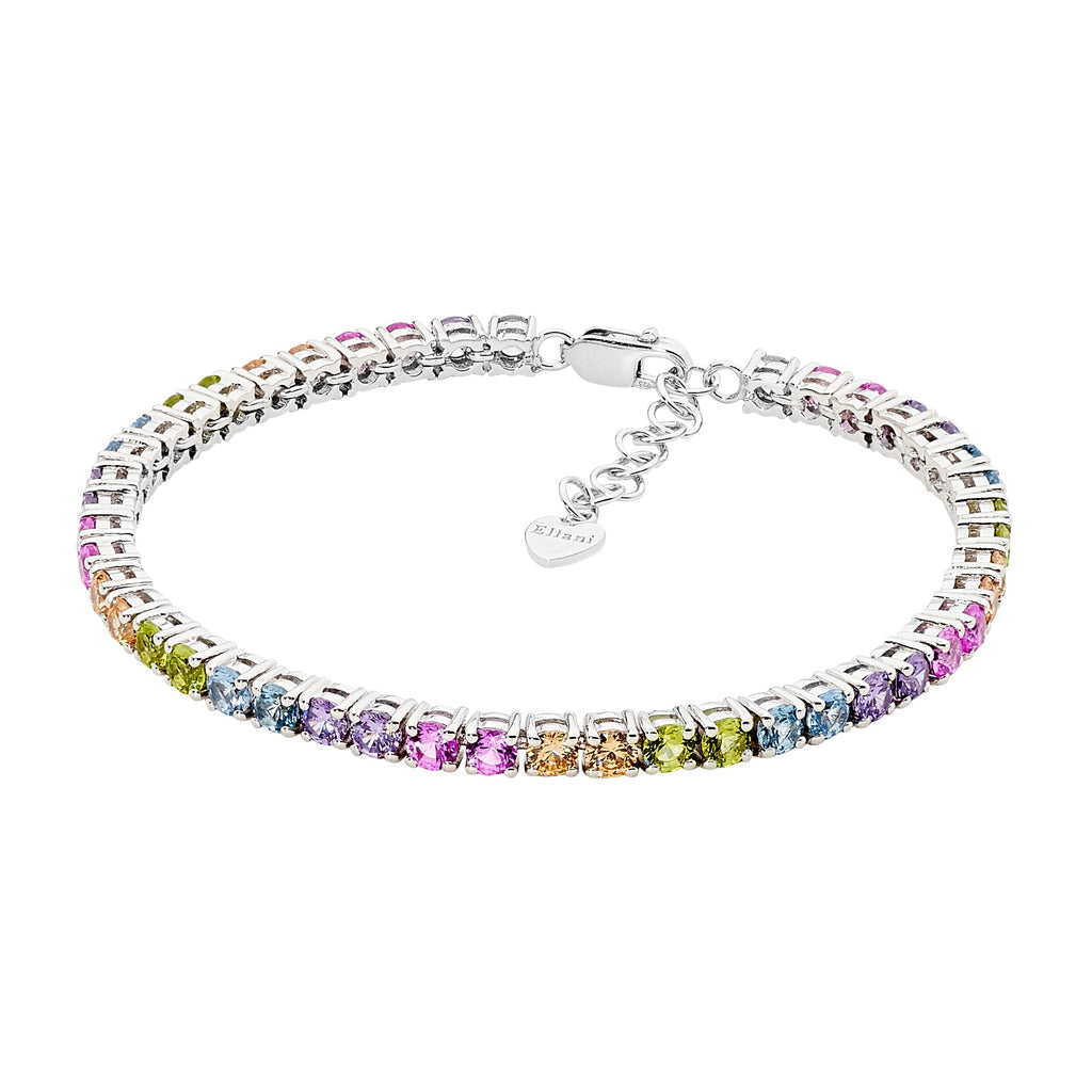 Sterling Silver Pastel Cubic Zirconia 3.5mm Tennis Bracelet WithExt Chain   