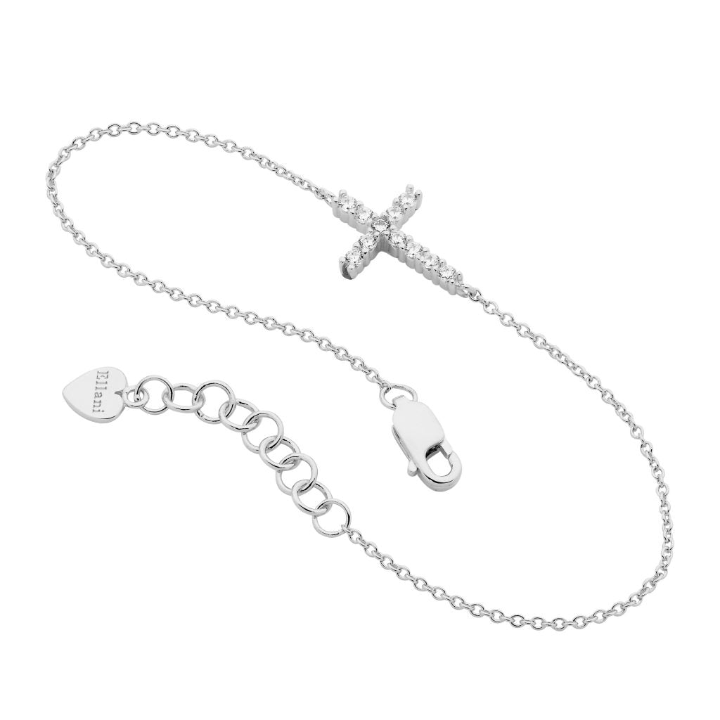 Sterling Silver White Cubic Zirconia Small Cross Bracelet   