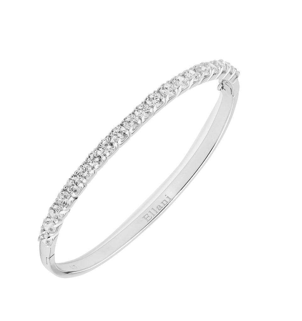 Sterling Silver 3.5mm White Cubic Zirconia Prong Set Bangle  