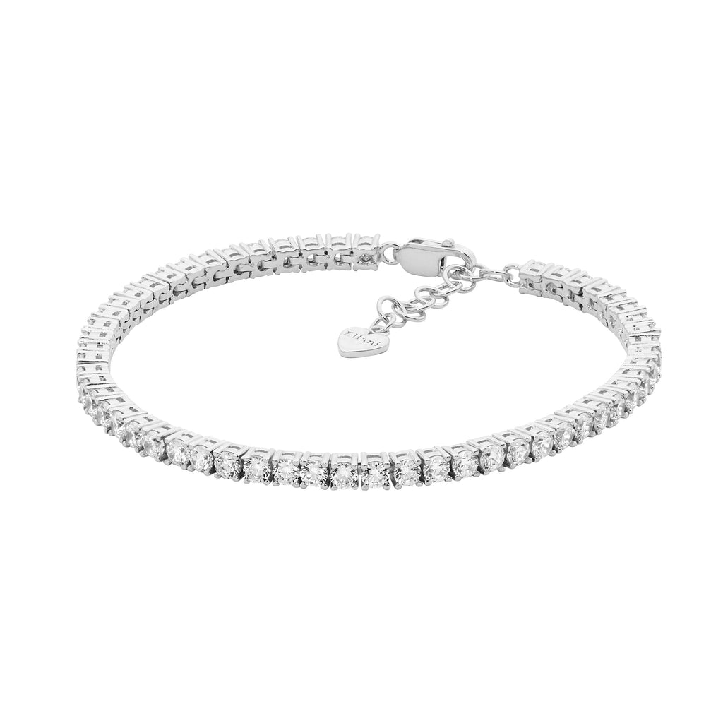 Sterling Silver White Cubic Zirconia 3mm Tennis Bracelet WithExt Chain  