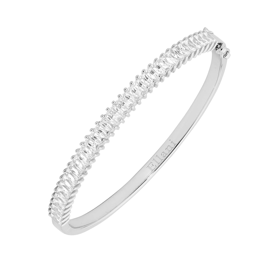 Sterling Silver White Cubic Zirconia Prong Set Baguette Bangle   