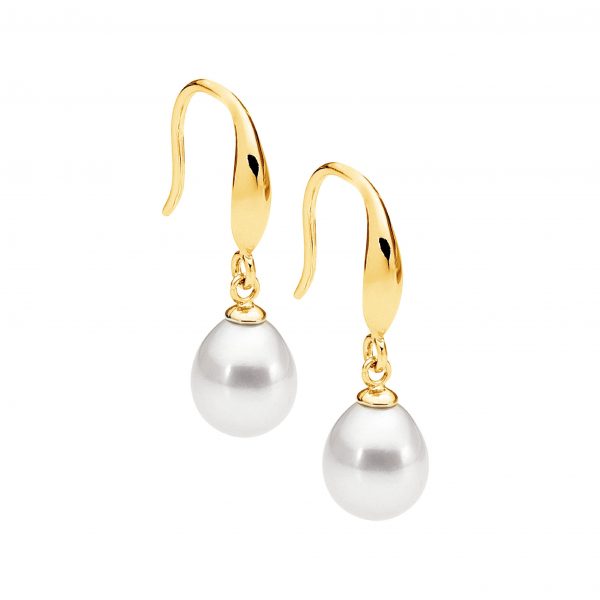 Sterling Silver With Gold Plating Sheppards Hook- Freshwater Pearl Drop Earrings