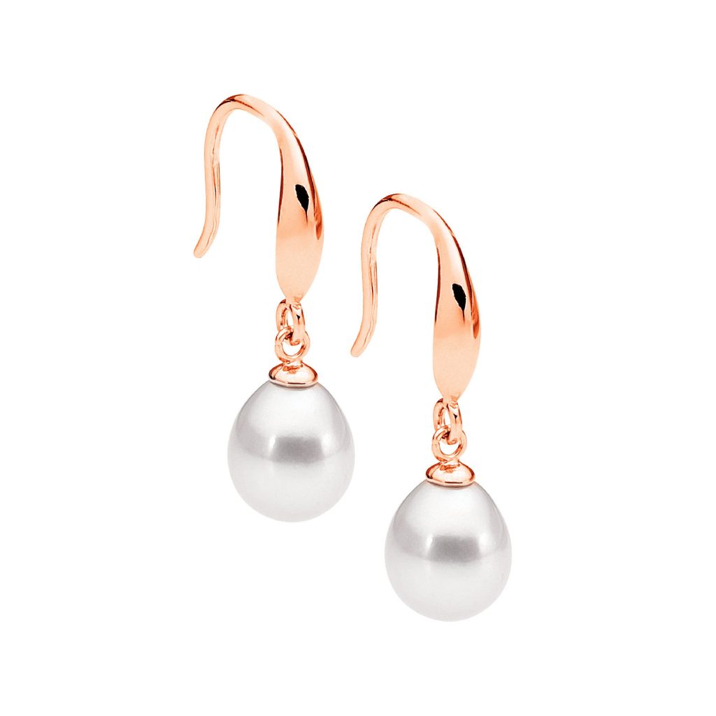 Sterling Silver With Rose Gold Plating Sheppards Hook-Freshwater Pearl Drop Earrings