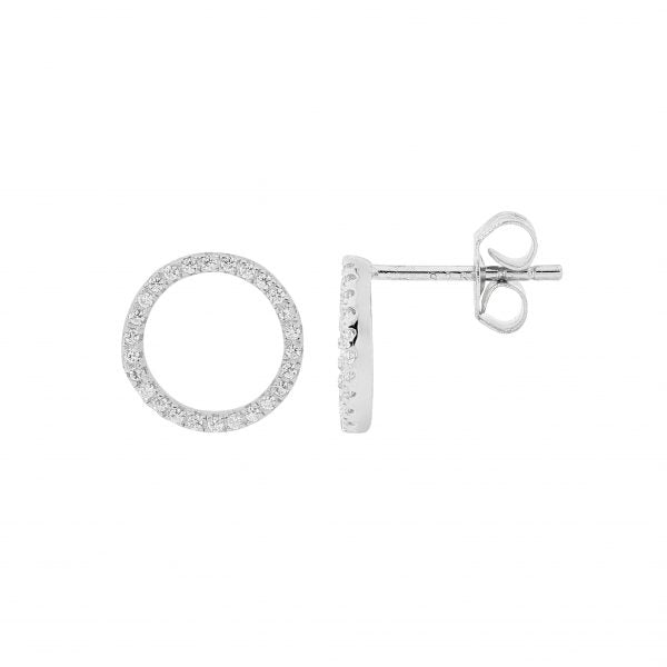 Sterling Silver White Cubic Zirconia Open Circle Earrings   