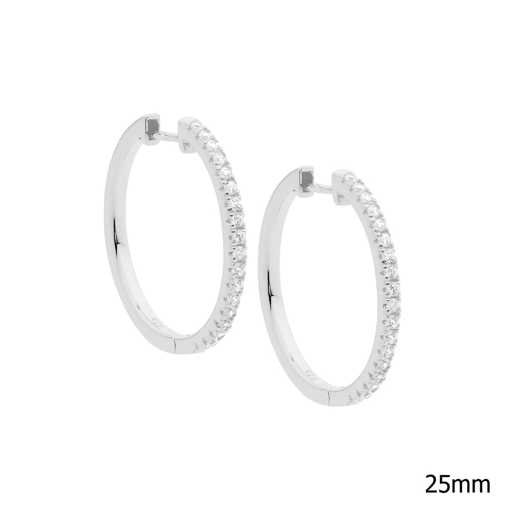 Sterling Silver White Cubic Zirconia 25mm Hoop Earrings   