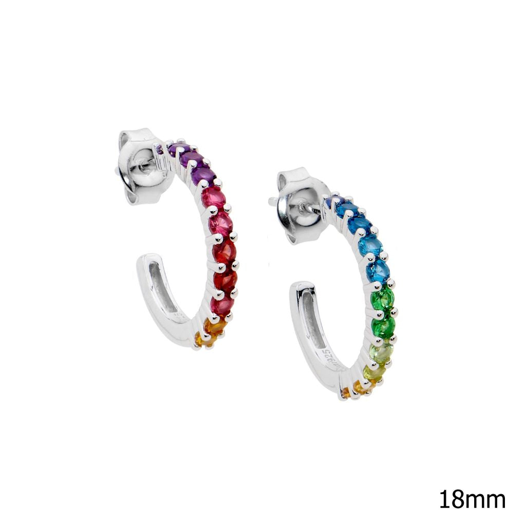 Sterling Silver Multi Colour Cubic Zirconia Claw Set 18mm hoop Earings   