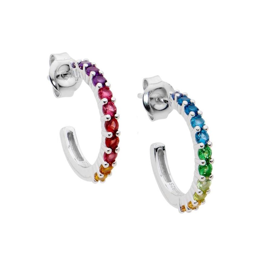 Sterling Silver Multi-Colour Cubic Zirconia Prong Set 18mm Hoop Earrings