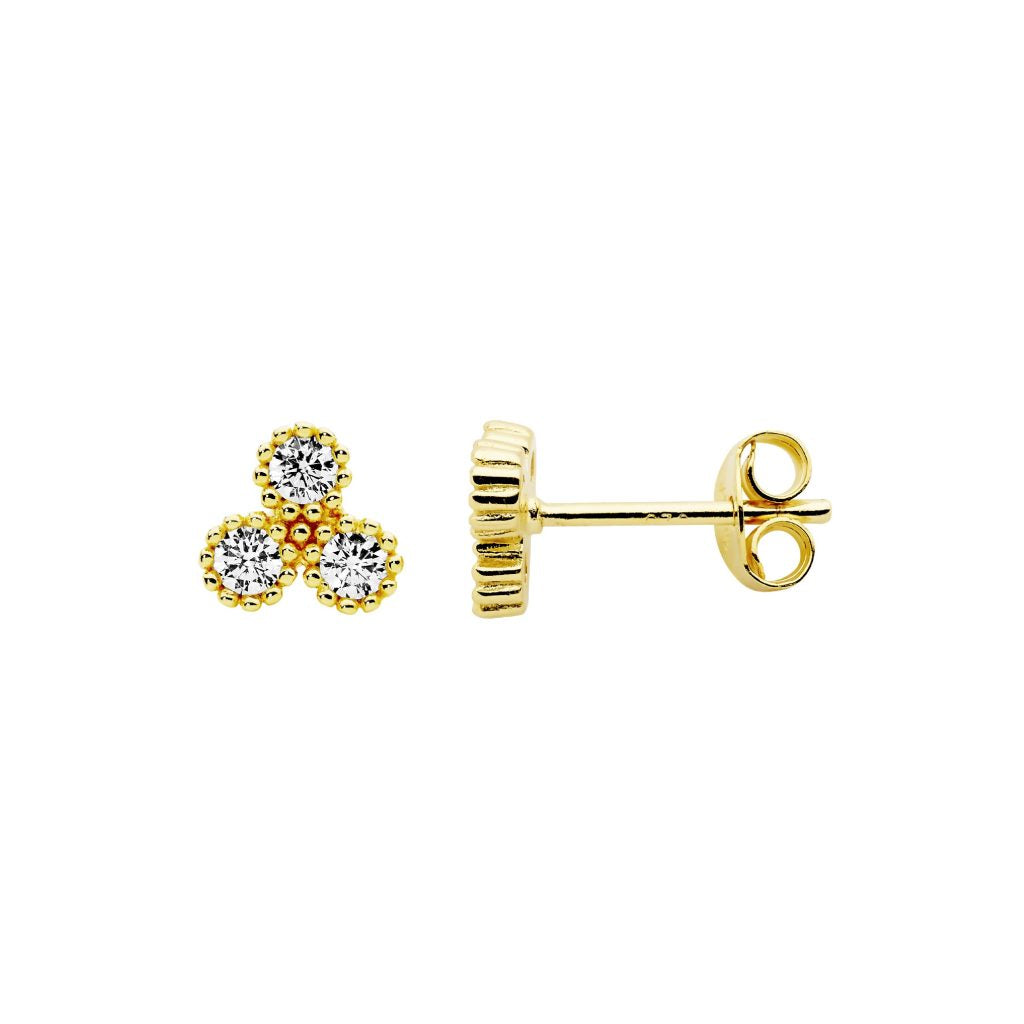 Sterling Silver White Cubic Zirconia Cluster Crown Set Stud Earings, With Gold Plating   