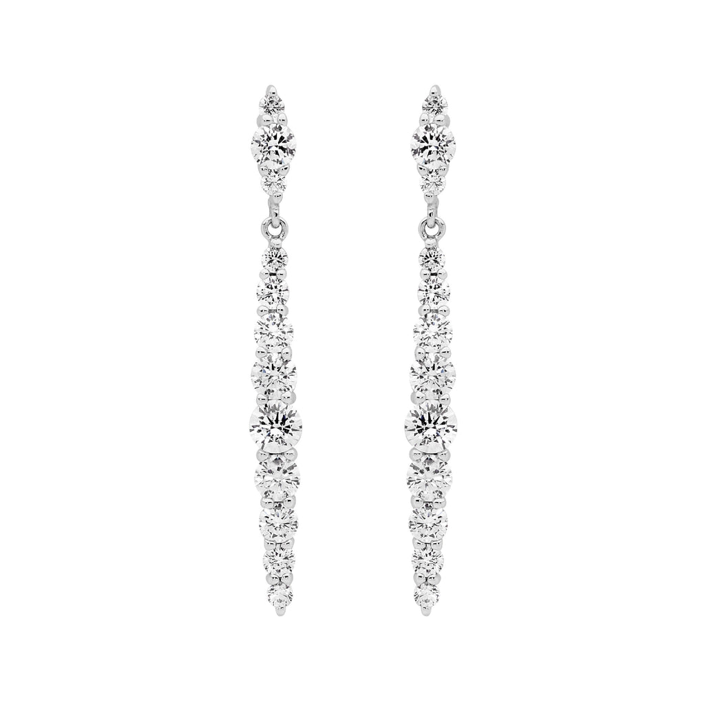 Sterling Silver Gradual White Cubic Zirconia To Cntr Drop Earrings   