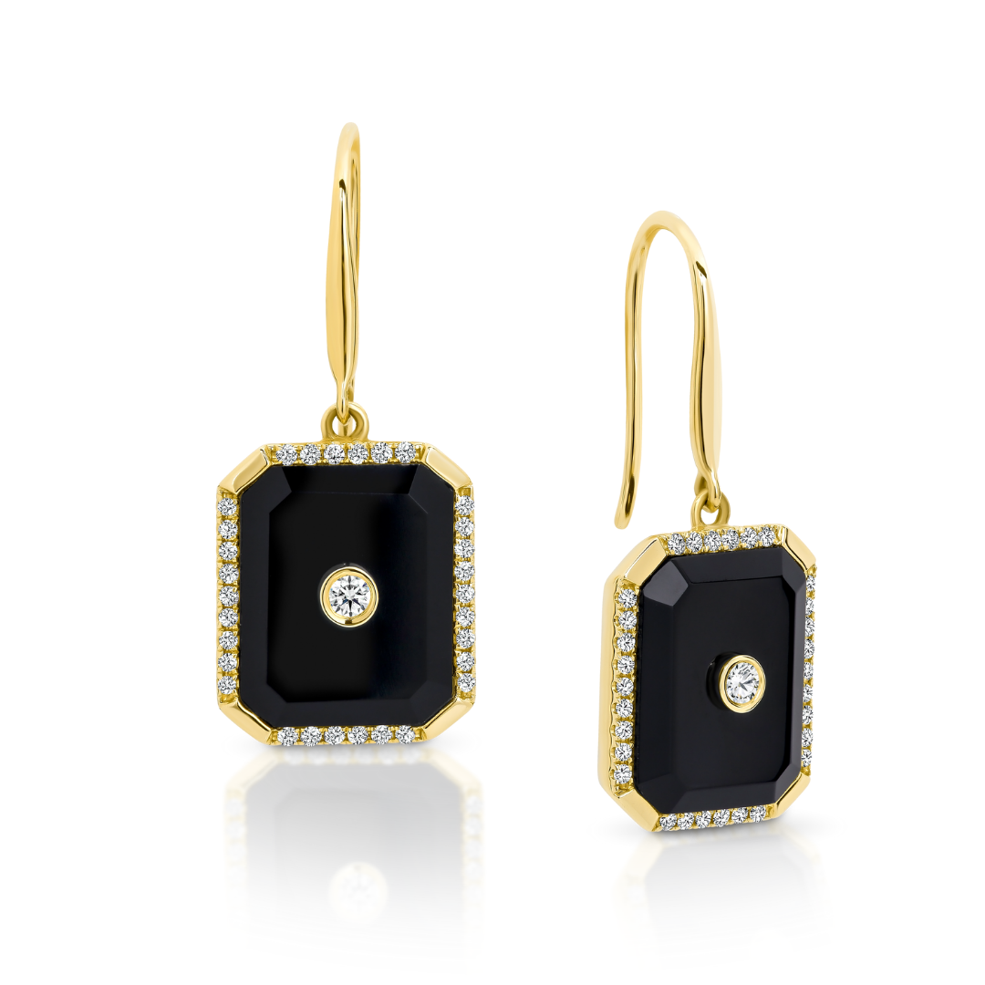 9ct Yellow Gold Rectangular Black Onyx Diamond Shepherds Hook Earrin Greg Neill Son Fine Jewellers