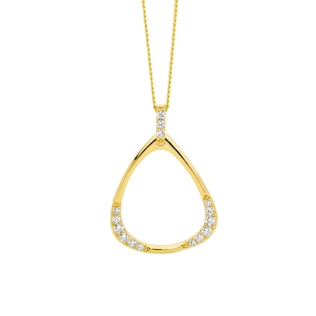 Sterling Silver White Cubic Zirconia Open Triangle Drop Pendant With Gold Plating   