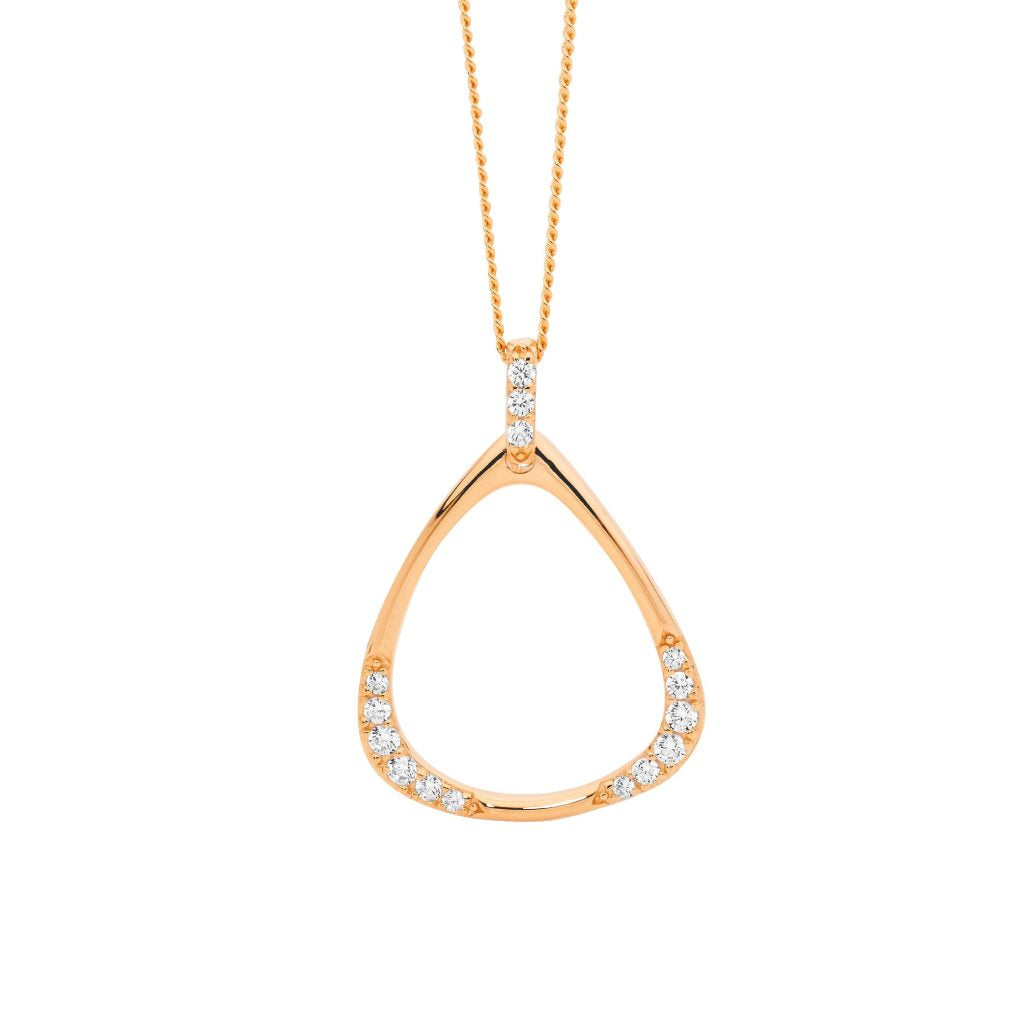 Sterling Silver White Cubic Zirconia Open Triangle Drop Pendant With Rose Gold Plating   