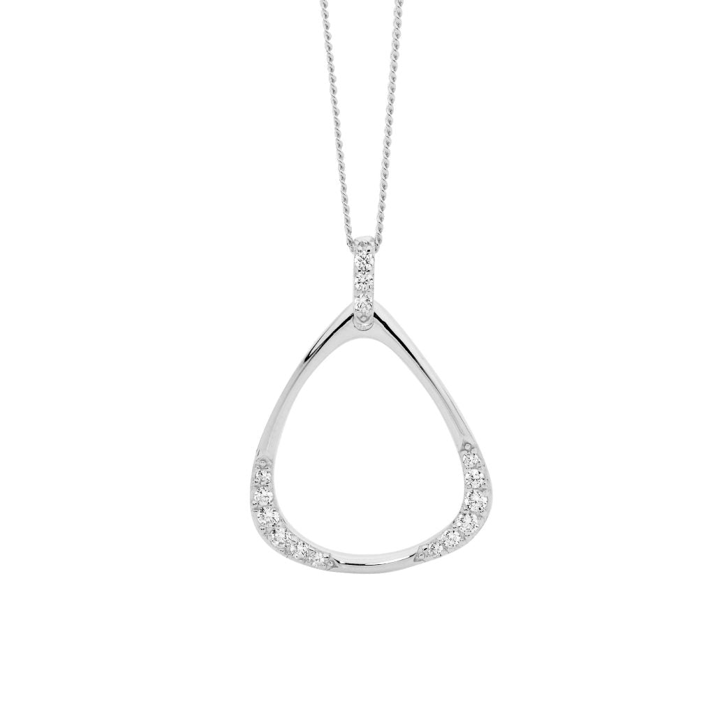 Sterling Silver White Cubic Zirconia Open Triangle Drop Pendant    