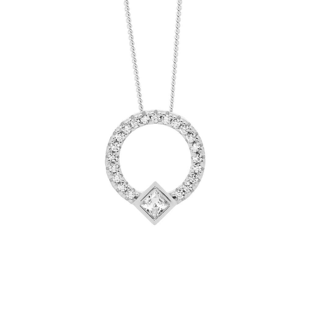 Sterling Silver White Cubic Zirconia 13mm Open Circle Pendant With Princesterling Silver Cut Bezel Set   