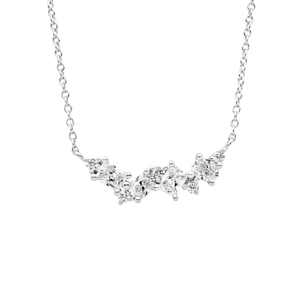 Sterling Silver Multi Shape White Cubic Zirconia Cluster On 40cm Chain Plus 5cm Ext.   