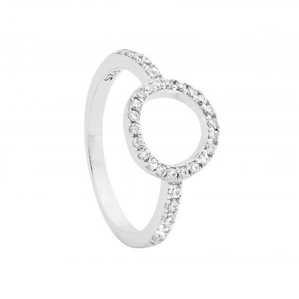 Sterling Silver White Cubic Zirconia Open Circle Ring    