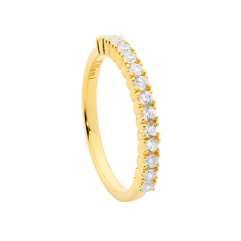 Sterling Silver With Yellow Gold Plating White Cubic Zirconia Ring
