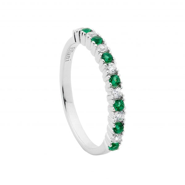 Sterling Silver White & Green Cubic Zirconia Ring