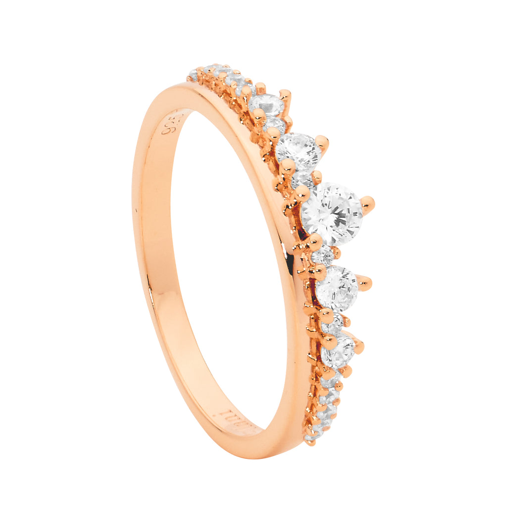 Sterling Silver Plain Band Ring With Gradual White Cubic Zirconia & Rose Gold Plating   