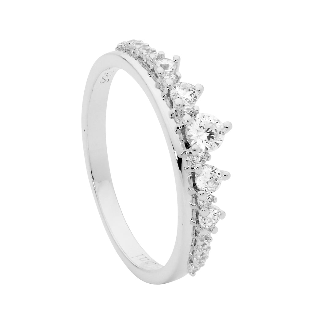 Sterling Silver Plain Band Ring With Gradual White Cubic Zirconia   