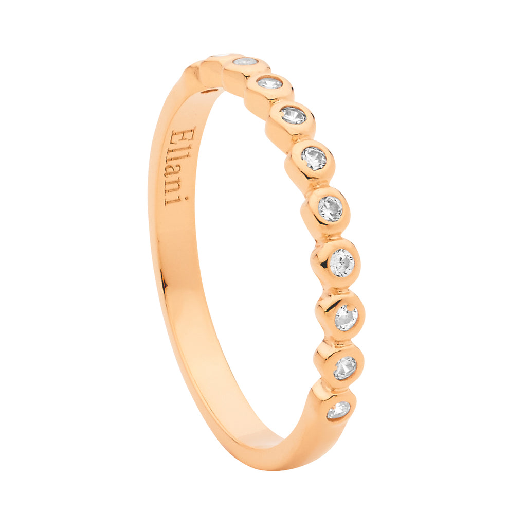 Sterling Silver White Cubic Zirconia Bezel Set Ring With Rose Gold Plating   