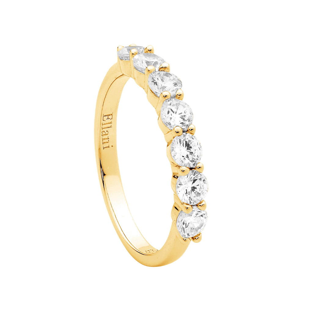 Sterling Silver 7 x 3.5mm White Cubic Zirconia Ring  With Yellow Gold Plating   