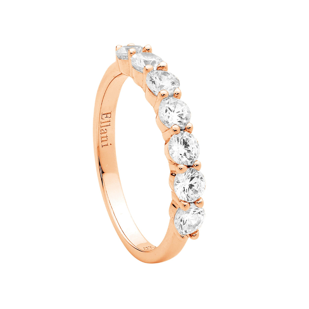 Sterling Silver 7 x 3.5mm White Cubic Zirconia Ring  With Rose Yellow Gold Plating   