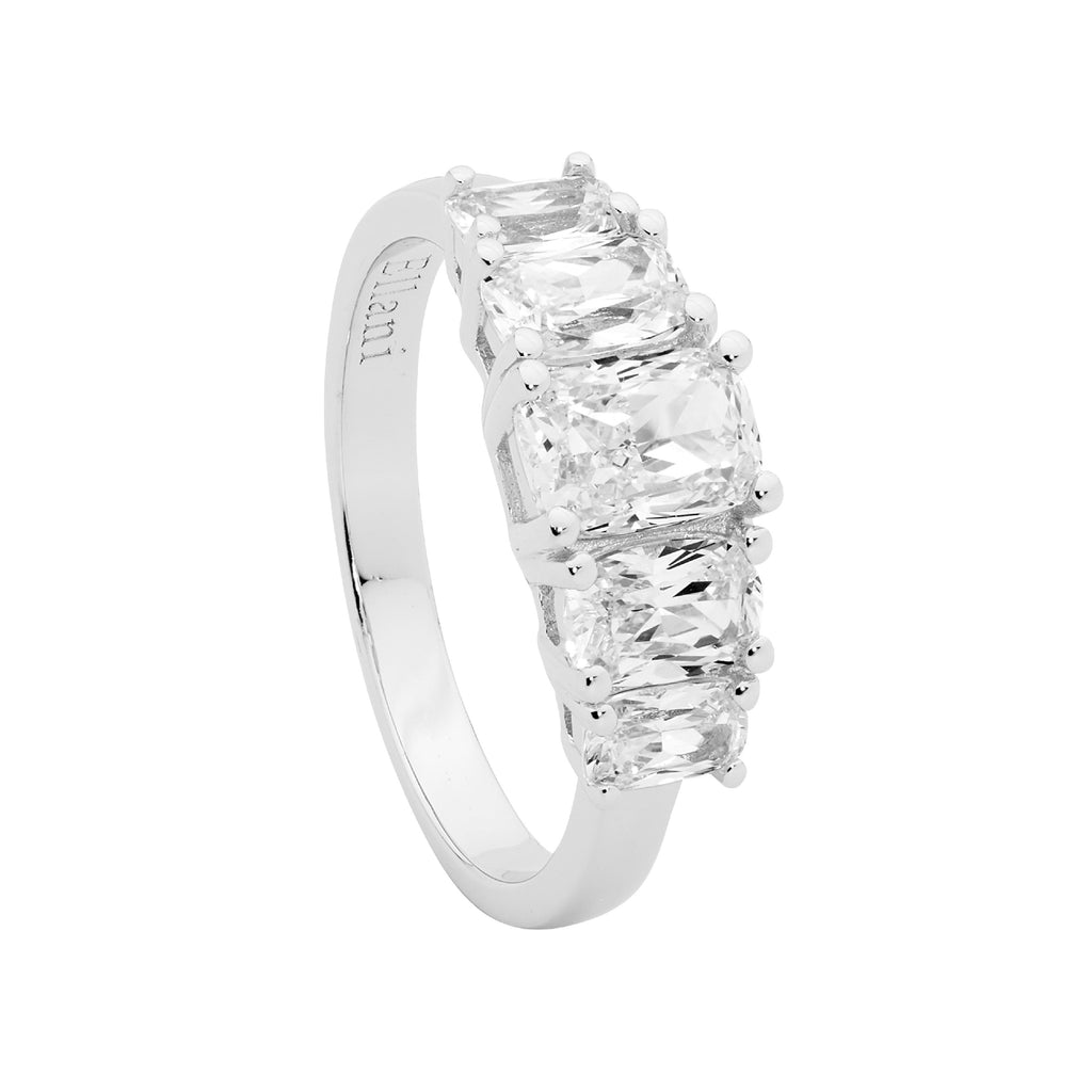 Sterling Silver 5 Multi Size Radiant Cut White Cubic Zirconia Prong Set Cubic Zirconia Ring    