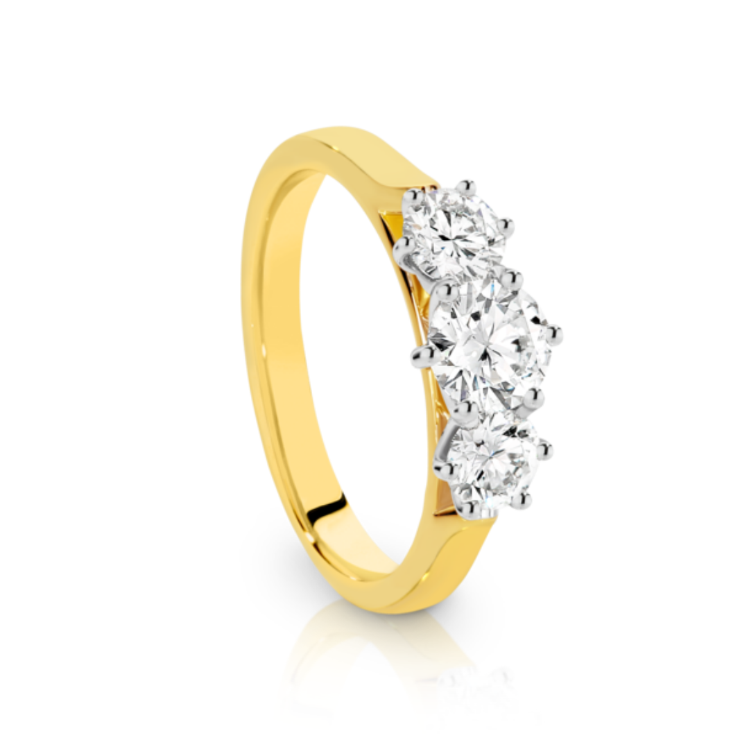 18k Yellow White Gold Canadian Fire Trilogy Diamond Engagement Ring Greg Neill Son Fine Jewellers
