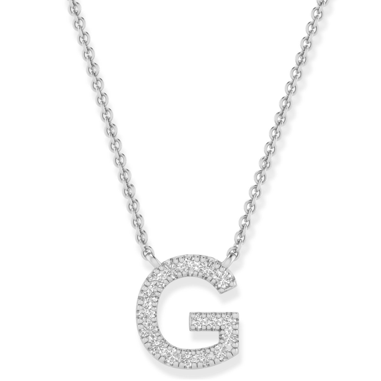 9k White Gold Petite Initial Diamond Necklace